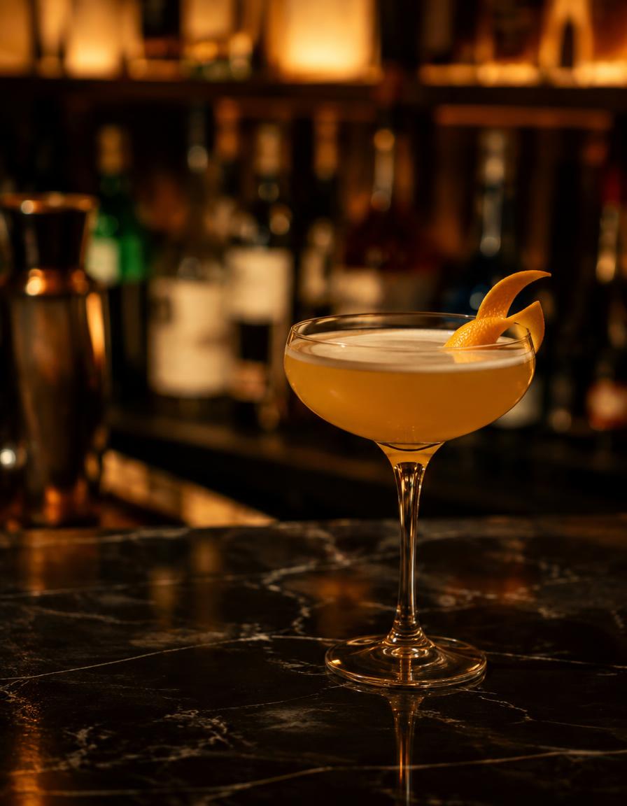 Ember Sour cocktail on a marble bar