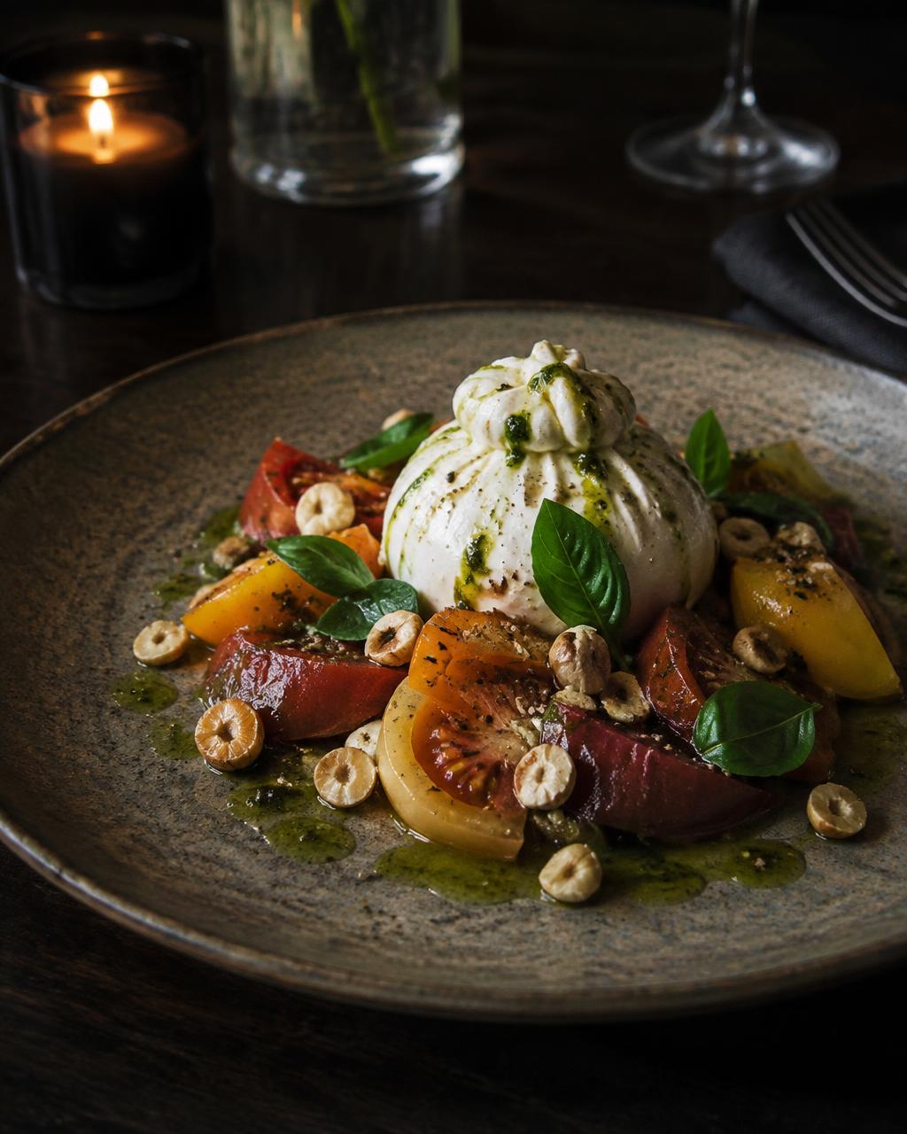 Burrata with heirloom tomatoes